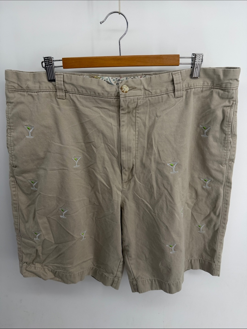Patrick James martini glass embroidered flat front chino dress shorts sz 40